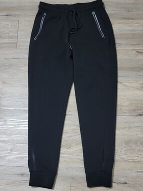 Men's Black Drawstring Joggers with Zip Pocket Details